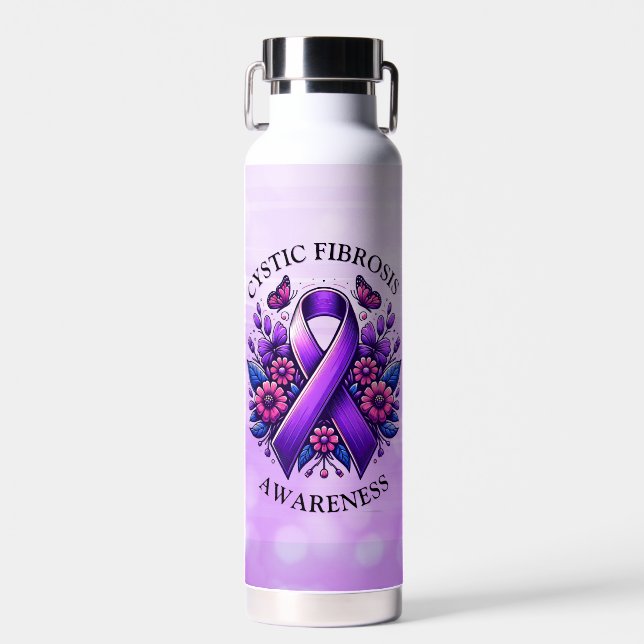 Cystic Fibrosis Awareness Ribbon Water Bottle (Front)