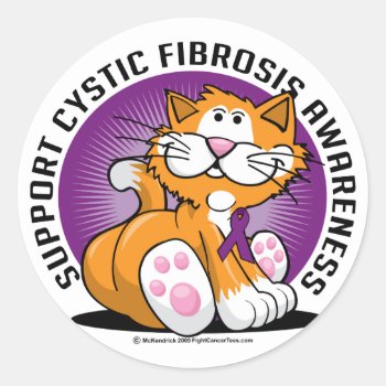 Cystic Fibrosis Cat Classic Round Sticker by fightcancertees at Zazzle
