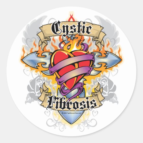 Cystic Fibrosis Cross  Heart Classic Round Sticker