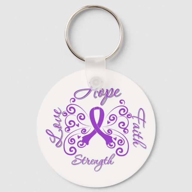 Cystic Fibrosis Hope Motto Butterfly Keychain (Front)