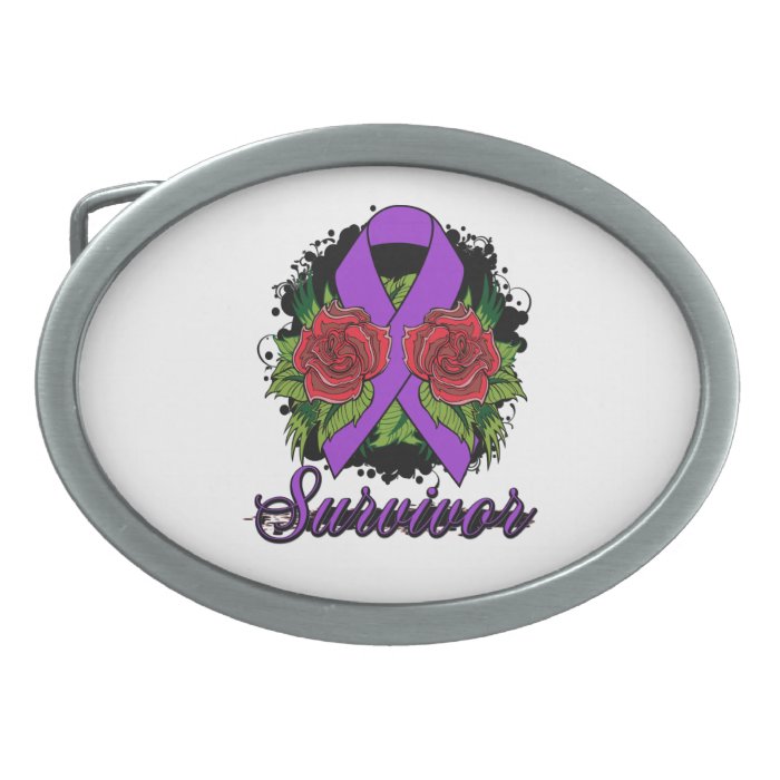 Cystic Fibrosis Survivor Rose Grunge Tattoo Oval Belt Buckles