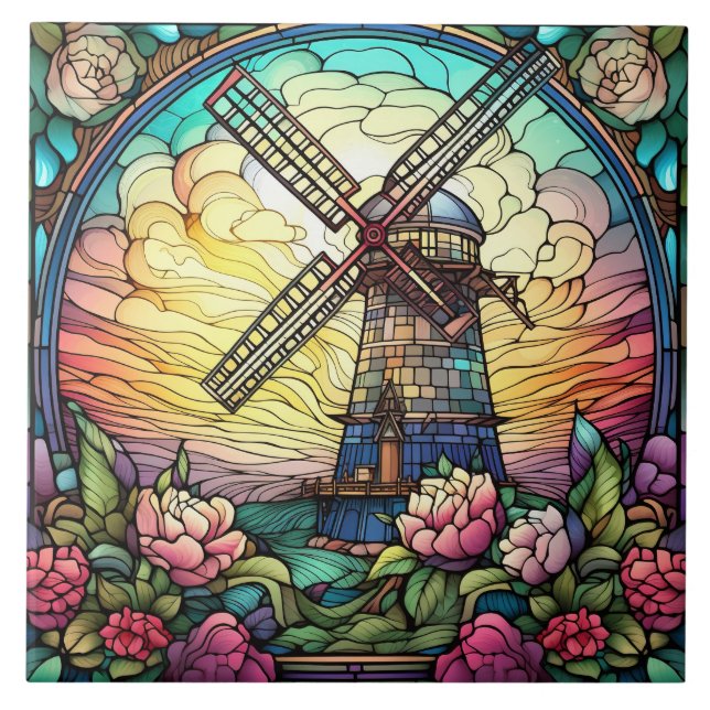 cyte faux stained glass windmill ceramic tile (Front)