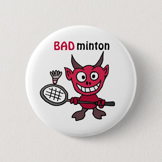 CZ- Devil Playing BADminton Cartoon Button (Front)