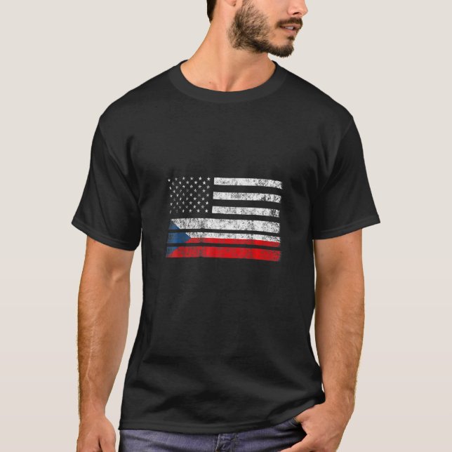 Czech American Flag  USA Czech Republic T-Shirt (Front)
