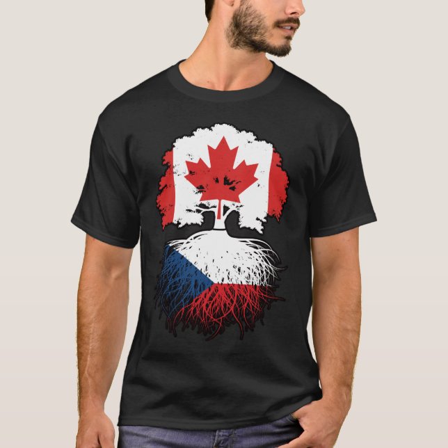 Czech Canadian Canada Tree Roots Flag T-Shirt (Front)