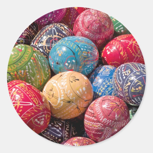 Czech Decorated Easter Eggs Classic Round Sticker (Front)