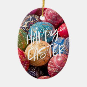 Czech Decorated Easter Eggs, Happy Easter Ceramic Ornament