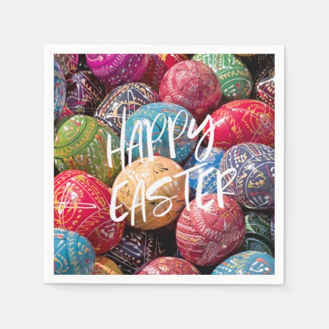 Czech Decorated Easter Eggs, Happy Easter Napkins (Front)