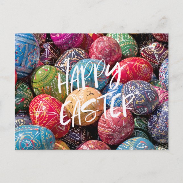 Czech Decorated Easter Eggs, Happy Easter Postcard (Front)