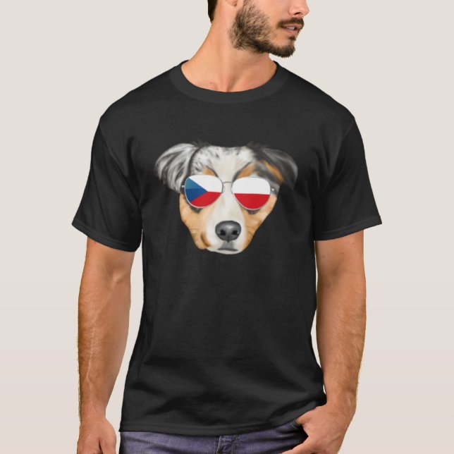 Czech Flag Australian Shepherd Dog Czech Republic  T-Shirt (Front)