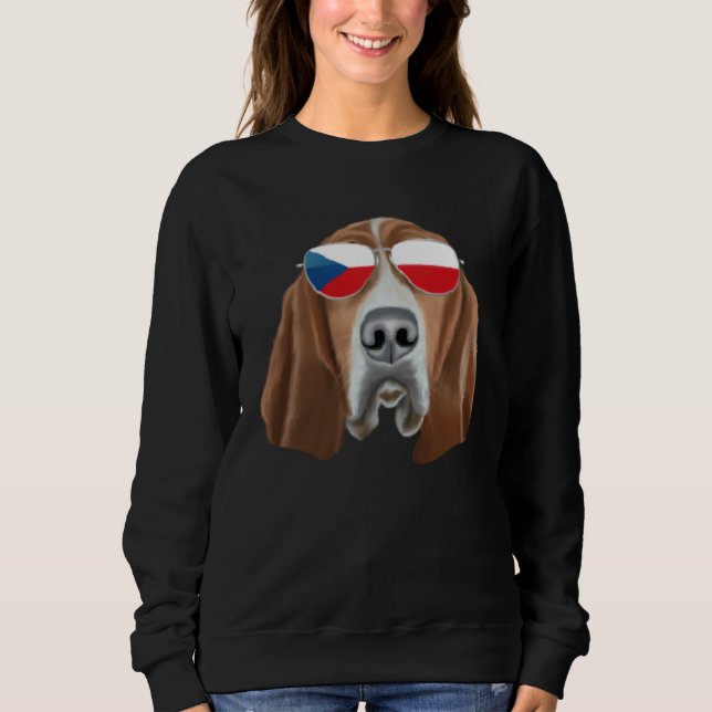 Czech Flag Basset Hound Dog Czech Republic Pocket Sweatshirt (Front)