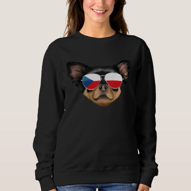 Czech Flag Black Chihuahua Dog Czech Republic Pock Sweatshirt (Front)