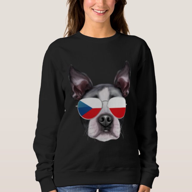 Czech Flag Boston Terrier Dog Czech Republic Pocke Sweatshirt (Front)