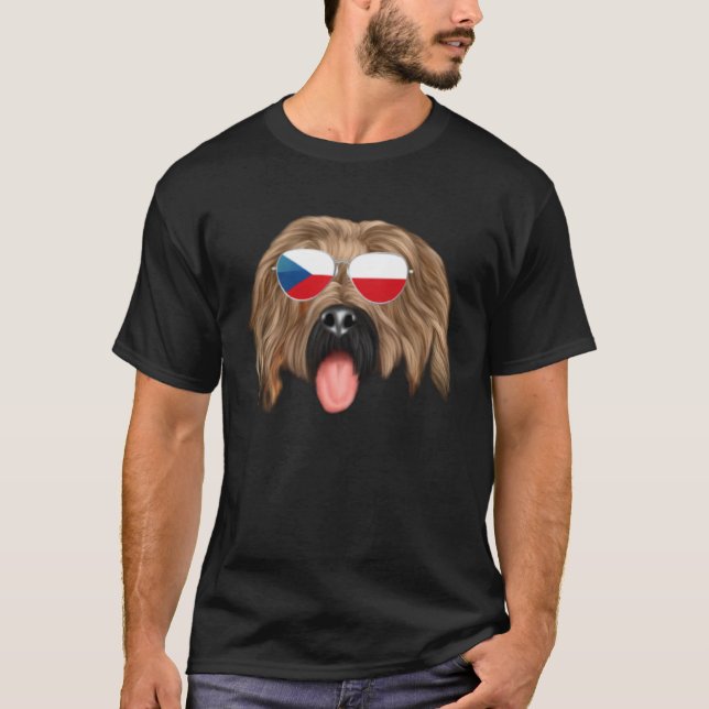 Czech Flag Briard Dog Czech Republic Pocket T-Shirt (Front)