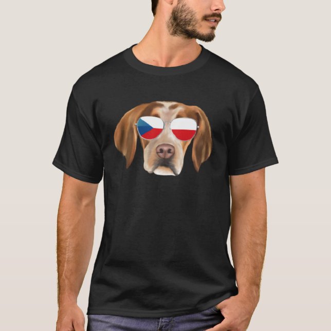 Czech Flag Brittany Dog Czech Republic Pocket T-Shirt (Front)