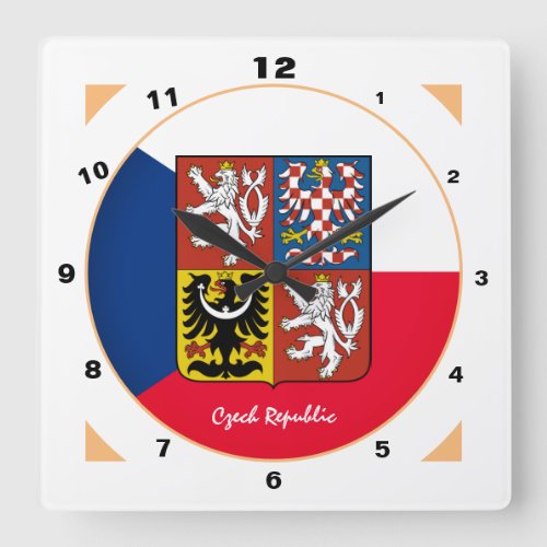 Czech Flag  Czech Republic fashion  Emblem CZ Square Wall Clock