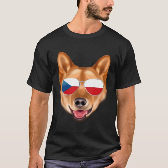 Czech Flag Finnish Spitz Dog Czech Republic Pocket T-Shirt (Front)