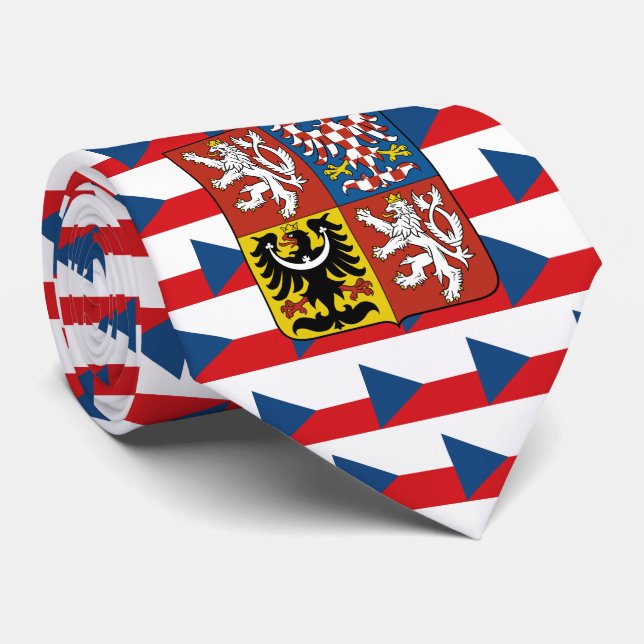 Czech Flag & Greater Coat of Arms, Czech Republic Neck Tie (Rolled)