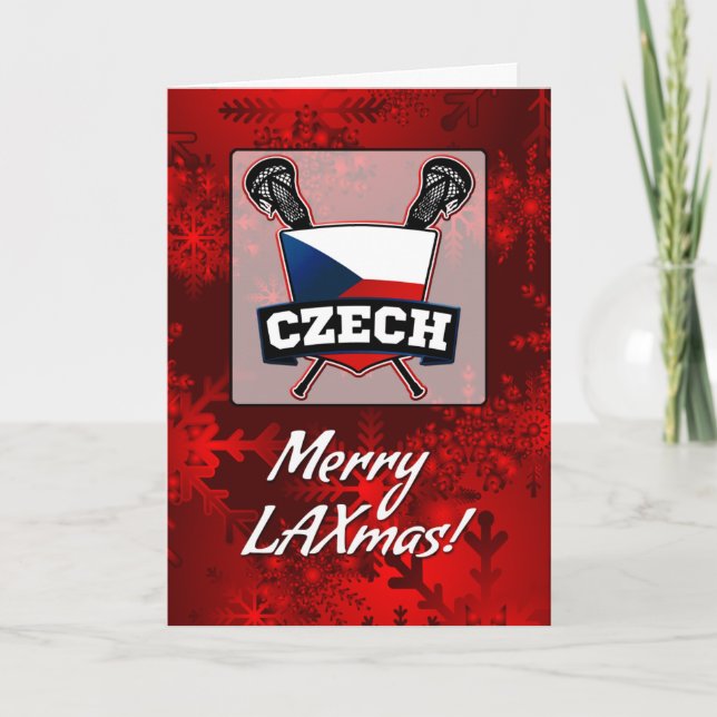 Czech Flag Lacrosse Shield Christmas Card (Front)