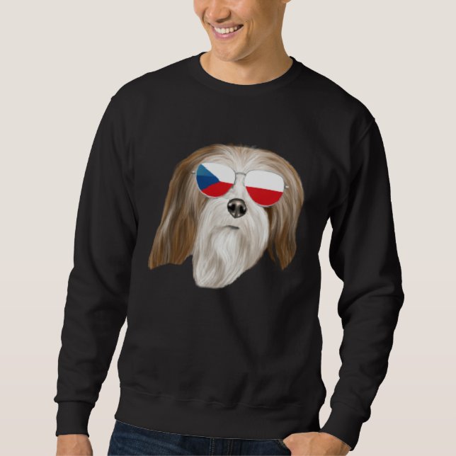 Czech Flag Lhasa Apsos Dog Czech Republic Pocket Sweatshirt (Front)