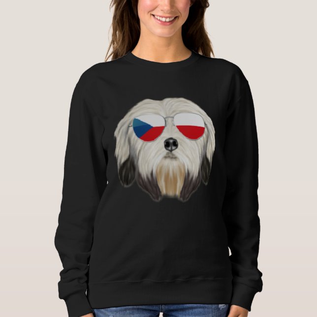 Czech Flag Lowchen Dog Czech Republic Pocket Sweatshirt (Front)