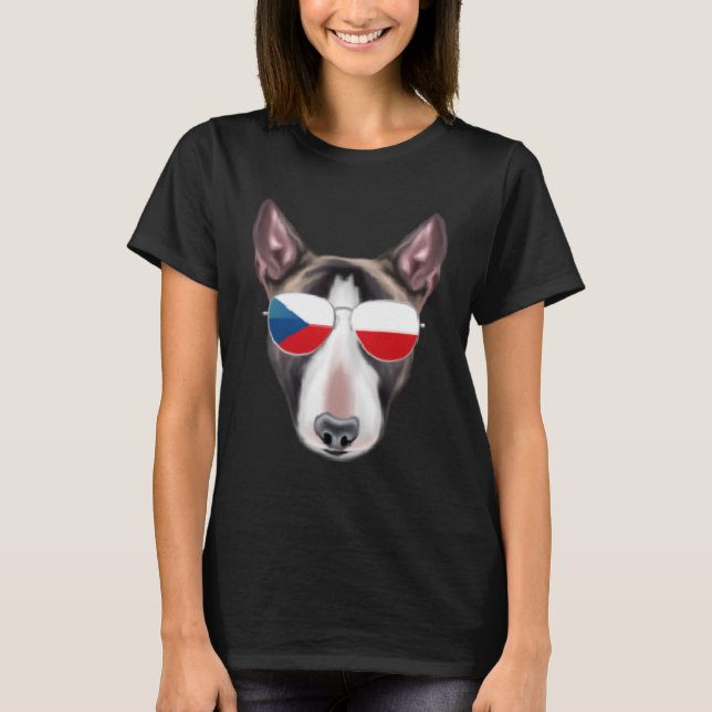 Czech Flag Miniature Bull Terrier Dog Czech Republ T-Shirt (Front)