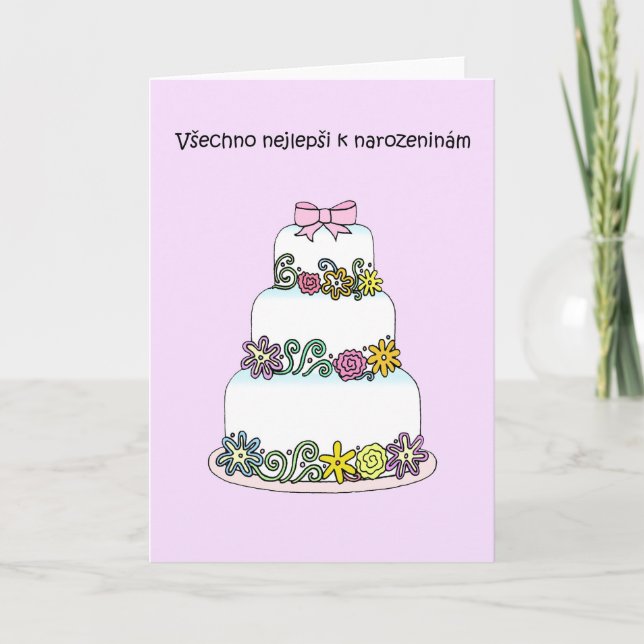 Czech Happy Birthday Stylish Cake Card (Front)
