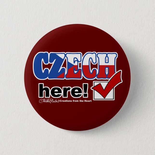 Czech Here (Dark) Pinback Button (Front)