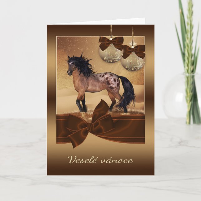 Czech Horse Christmas Holiday Greeting Card (Front)