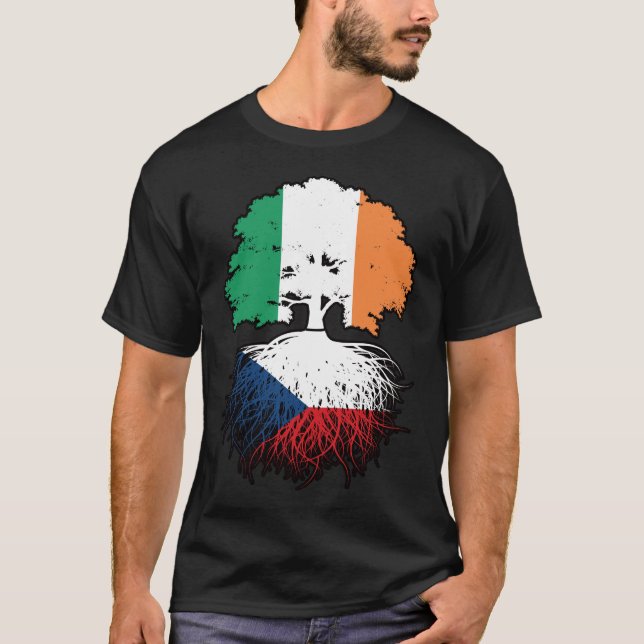 Czech Irish Ireland Tree Roots Flag T-Shirt (Front)