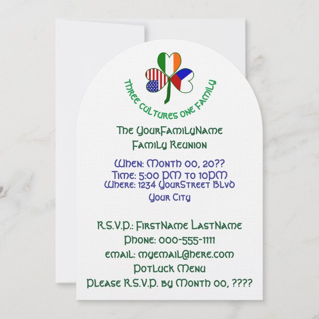 Czech Irish USA Shamrock Family Reunion Invitation (Front)