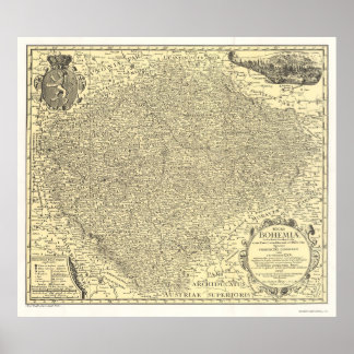 Czech Map Print, Vintage Bohemia Plan, Wall Art