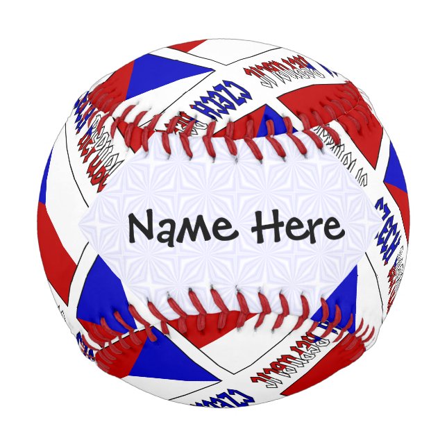 Czech Republic and Chech Flag Tiled with Your Name Baseball (Front)
