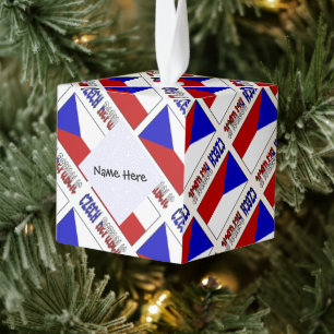 Czech Republic and Czech Flag Tiled Personalized Cube Ornament