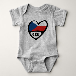 Czech Republic Country Code Flag Heart, CZE Baby Bodysuit