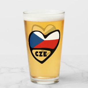 Czech Republic Country Code Flag Heart, CZE Glass