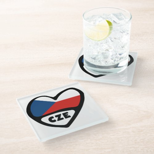 Czech Republic Country Code Flag Heart CZE Glass Coaster