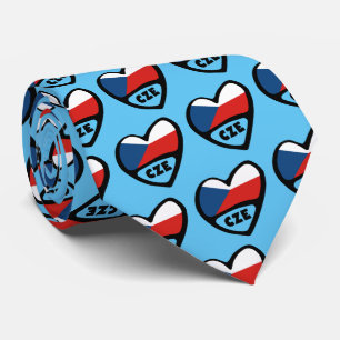 Czech Republic Country Code Flag Heart, CZE Neck Tie