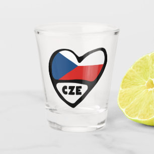 Czech Republic Country Code Flag Heart, CZE Shot Glass