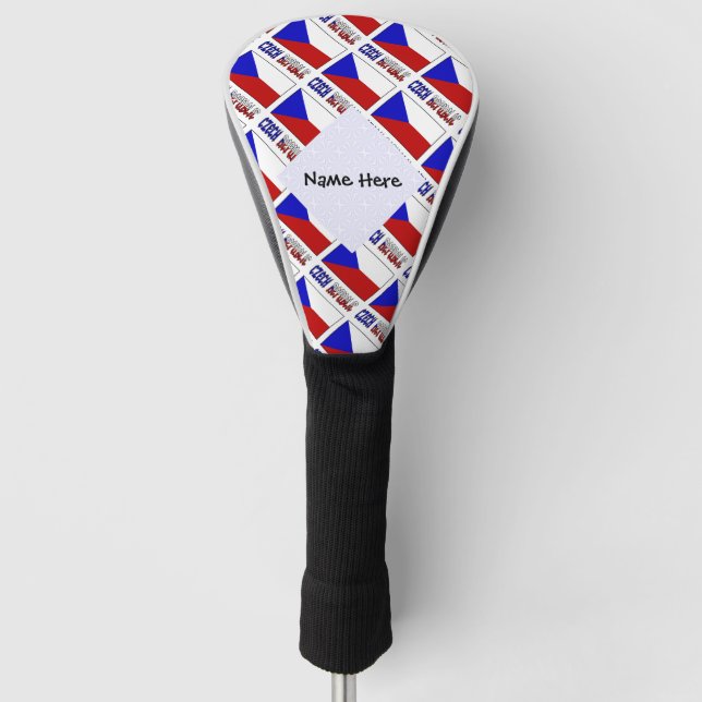 Czech Republic Czech Flag Tiled Black Personalized Golf Head Cover (Front)