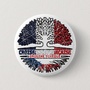 Czech Republic Czech French France Tree Roots Flag Button