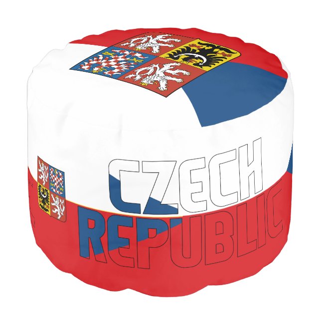 Czech Republic Flag and Coat of Arms Patriotic Pouf (Angled Front)