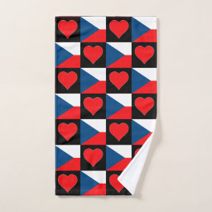 Czech Republic Flag and Heart Pattern Czech Pride Hand Towel