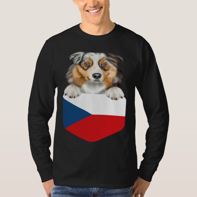 Czech Republic Flag Australian Shepherd Dog In Poc T-Shirt (Front)