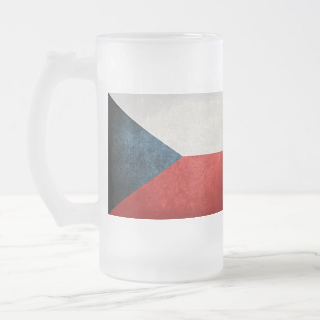 Czech Republic Flag; Frosted Glass Beer Mug (Left)