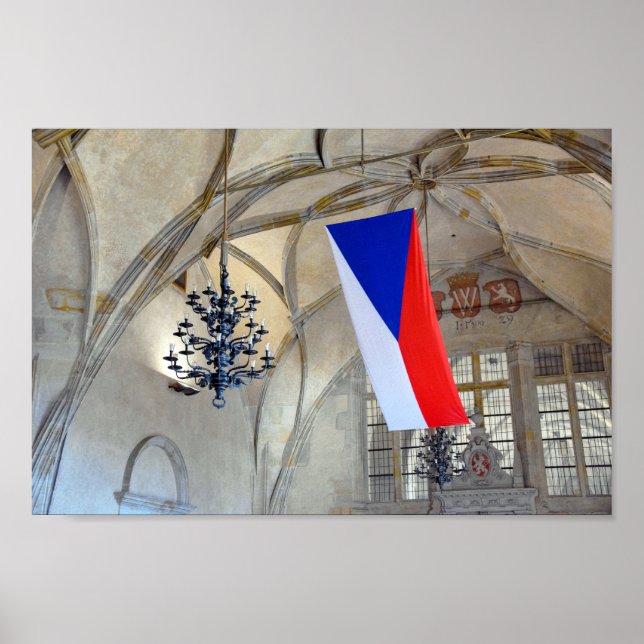 Czech Republic Flag in Prague Castle Poster (Front)