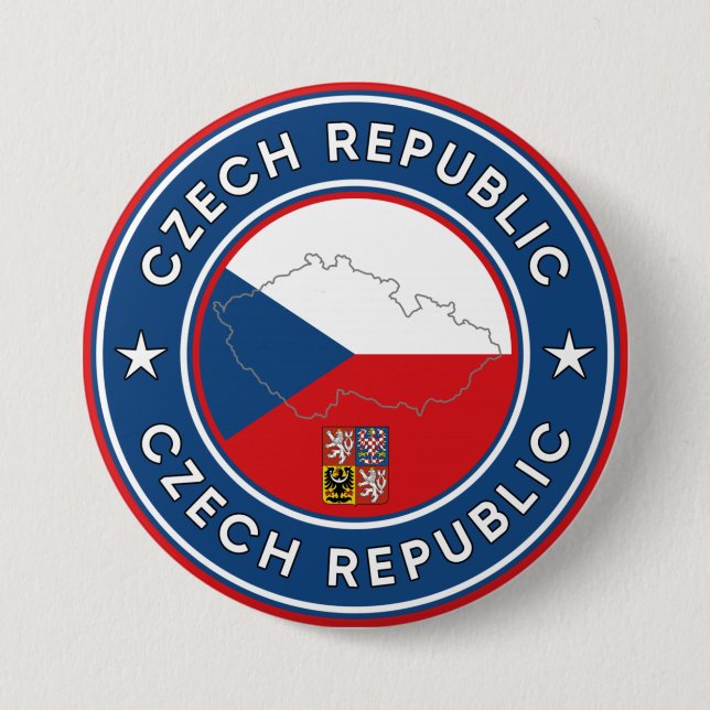 Czech Republic Flag, Map & Emblem Button (Front)