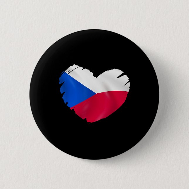 Czech Republic Flag On Shape Of Heart Czech Republ Button (Front)