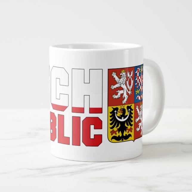 Czech Republic Flag Text & Emblem Giant Coffee Mug (Front Right)