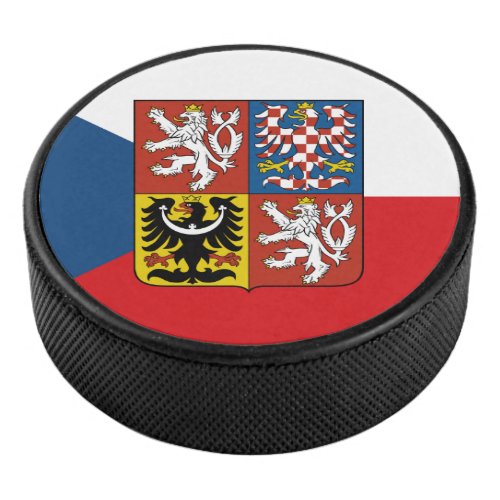 Czech Republic flag with coat of arms superimposed Hockey Puck
